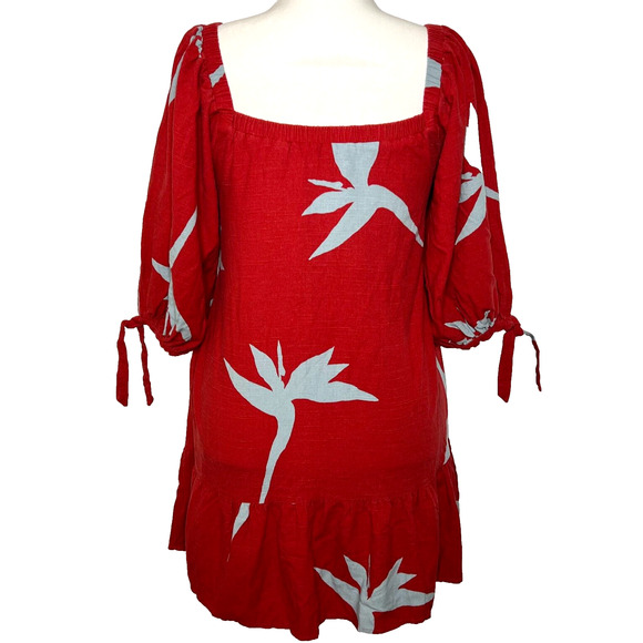 Maria Filo Womens Dress Medium Mini Red Linen Blend Pocket Cottage Floral Beachy - Picture 4 of 8